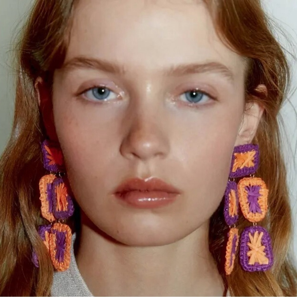 Handmade Woven Raffia Drop Earrings